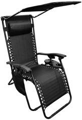 Fotel leżak ogrodowy składany z daszkiem i zagłówkiem czarny