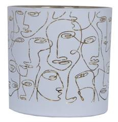 Świecznik szklany w twarze biały duży