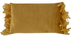 Poduszka prostokątna welurowa żółta z piórami