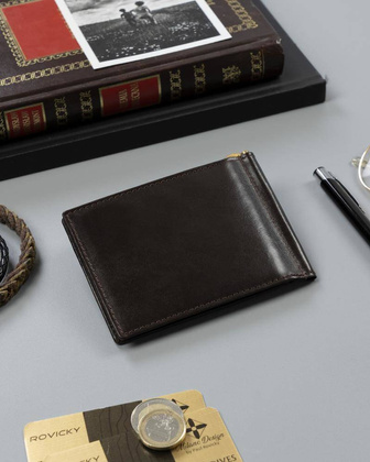 Skórzana banknotówka, portfel Rovicky Ciemny brązowy