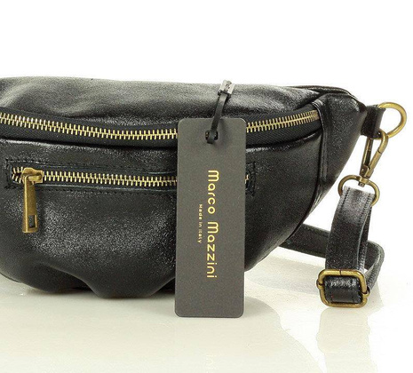 Listonoszka nerka torebka skórzana półksiężyc Italian style - Marco Mazzini metaliczny czarny - min. zamówienie 20 / 50 / 100 szt.