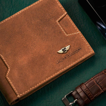 Skorzany portfel meski z kieszonka na karte