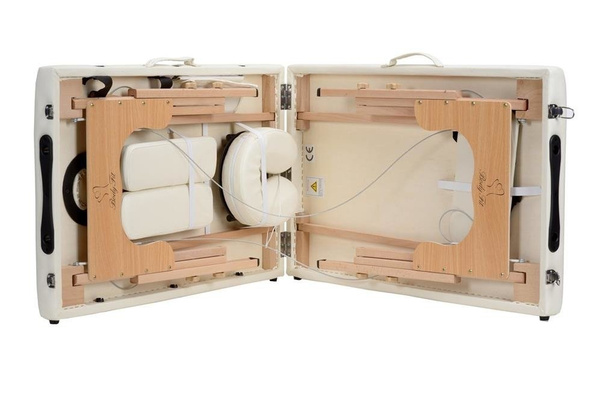 Stół, łóżko do masażu 2-segmentowe drewniane Kremowe