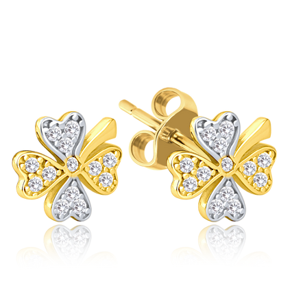 MINET Złote kolczyki czterolistne z białymi cyrkoniami Au 585/1000 1,70g