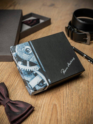 Pionowy portfel męski z gładkiej skóry naturalnej, ochrona rfid stop