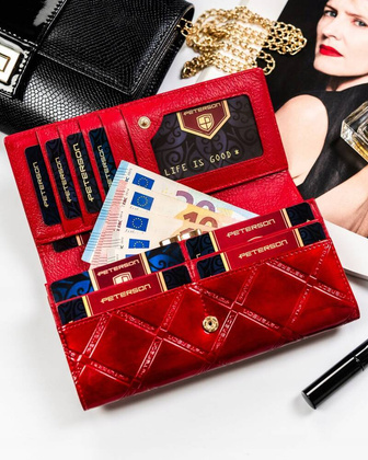 Duzy skorzany portfel damski na zatrzask