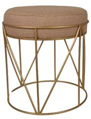 Puf z lnianym siedziskiem na złotym stelażu duża