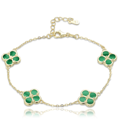 MINET Pozłacana srebrna bransoletka koniczyny z malachitem