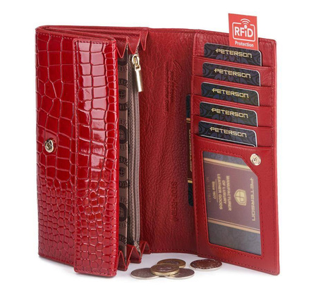 Portfel damski z motywem skóry krokodyla Peterson Czerwony