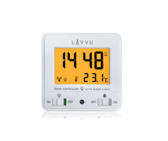 LAVVU Cyfrowy budzik sterowany radiowo NORDLYS biały z czujnikiem światła