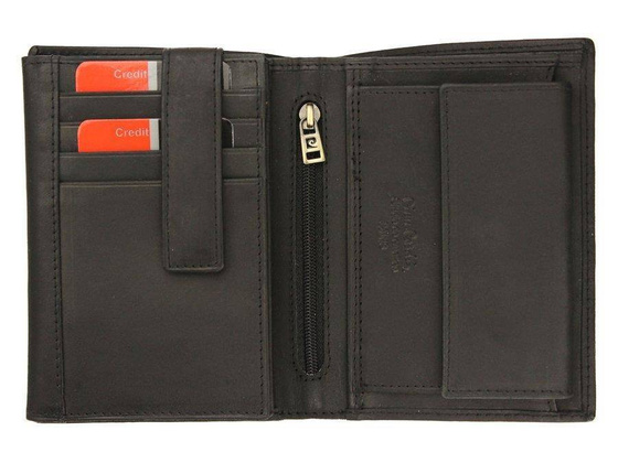 Duży portfel męski pionowy ze skóry naturalnej z metalowym logo