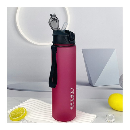 Butelka na wodę, sportowy bidon matowy 1L ombre bordowy MAT BD49