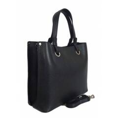 Duża Włoska skórzana torba Shopper bag trzy komory na ramię mieści A4 ,Vera Pelle Czarna VOM65N