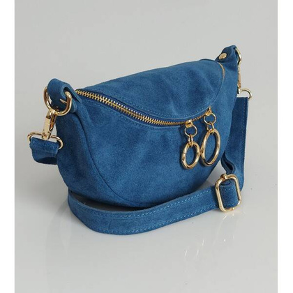 Blue Jeans zamszowa listonoszka - nerka Włoska Vera Pelle złote okucia kółka LN633BJ