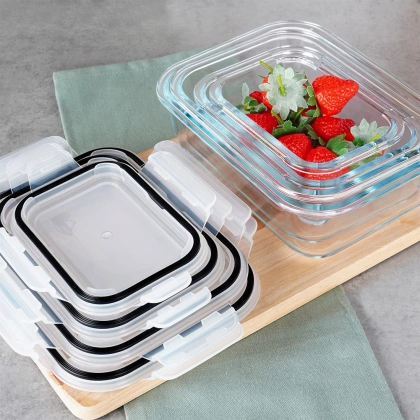 Pojemniki na żywność szklane z pokrywką i uszczelką 4 szt.