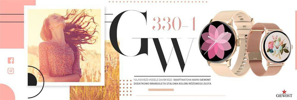 Smartwatch Giewont Różowy GW330-1 + Bransoleta Różowe Złoto