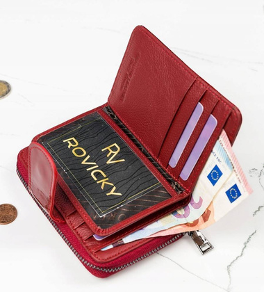 Pionowy, zapinany portfel damski z lakierowanej skóry naturalnej