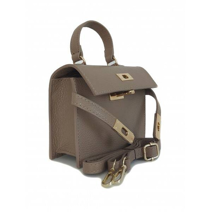 Włoska zgrabna skórzana listonoszka Vera Pelle kuferek,kufereczek Beżowa VPK321T