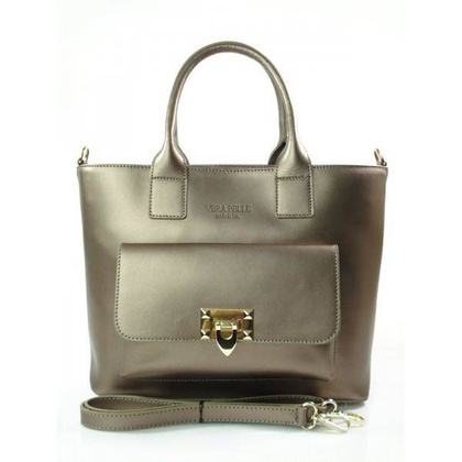 Kuferek złote okucia pojemny A4 Włoska torba do ręki Vera Pelle Miedziana K415BRO KEMER