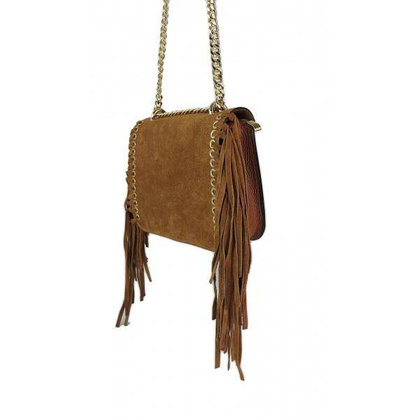 Piękna duża listonoszka A5 frędzle ,złoto ,dzety ,łańcuch skóra zamsz z dollaro camel VPZ88C