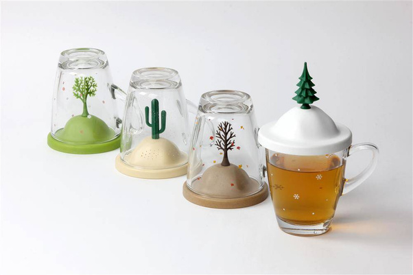 Kubek z podstawką winter biało-zielony