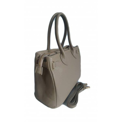 Włoska skórzana torebka kuferek do ręki Vera Pelle, złote okucia Beżowa KMA35T