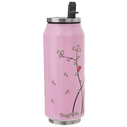 Kubek termiczny termos bidon drzewo z sercami różowy PUSZKA 400 ml