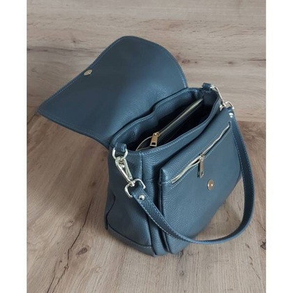 Piękna listonoszka dużo schowków ,skórzana Włoska raportówka A5 Szara VP954G