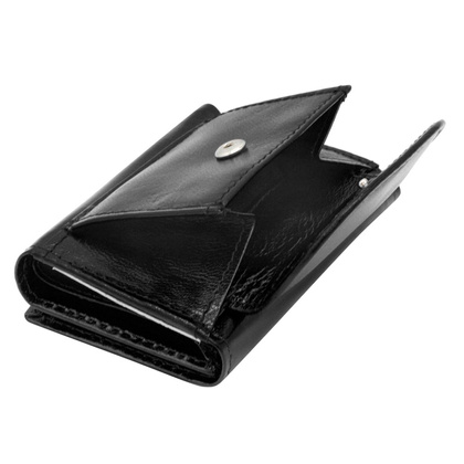 Maly skorzany portfel damski na zatrzask