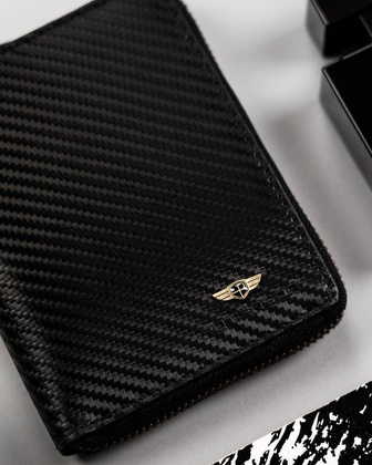 Skórzany portfel na zamek z powłoką carbon