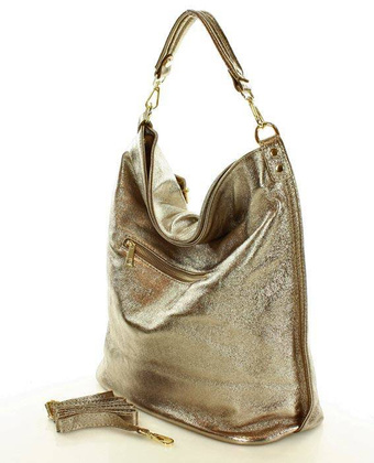 Ponadczasowa torebka worek skórzana - Renella dark bronzo złota - min. zamówienie 20 / 50 / 100 szt.