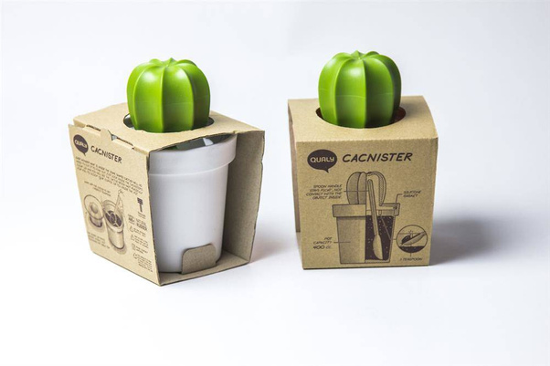 Pojemnik z łyżeczką na kawę kaktus Cacnister biało-zielony 10280-WH-GN