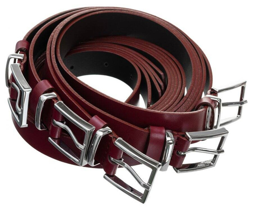 Waski pasek ze skory naturalnej z kwadratowa sprzaczka w srebrnym kolorze