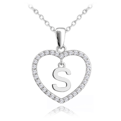 Srebrny naszyjnik litera w sercu „S” z cyrkoniami