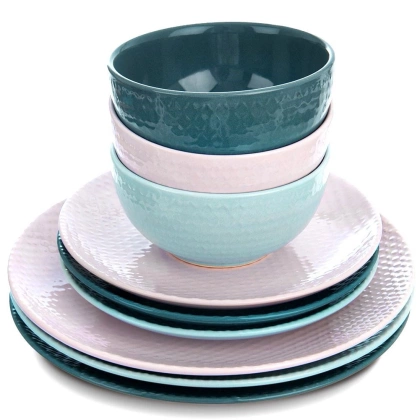 Talerz deserowy płaski płytki ceramiczny pastelowy różowy RELIEF 21 cm