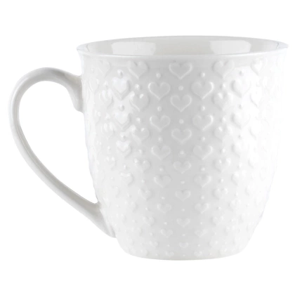 Kubek ceramiczny z uchem do picia kawy herbaty napojów serca biały 580 ml