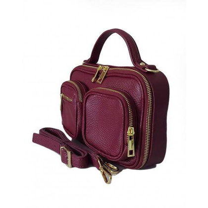 Zgrabny elegancki kuferek, listonoszka kieszonki A5 złote okucia Vera Pelle  Bordowa VPMC15R