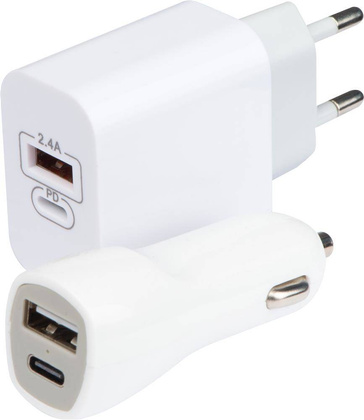 Zestaw ładowarka samochodowa i wtyczka ładująca USB i USB typu C