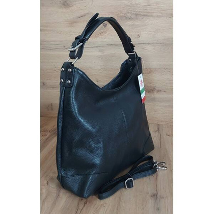 Skórzany Włoski worek ,torba na ramię Vera Pelle miękka ,pojemna Czarna VORX12N