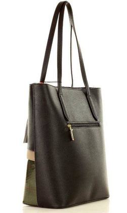 MONNARI Torebka miejski shopper bag czarny z zielonym - min. zamówienie 20 / 50 / 100 szt.