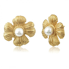 Kolczyki KWIATY ze stali szlachetnej platerowane 14k złotem, sztyft perły KST3323