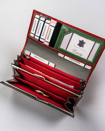 Elegancki, podłużny portfel damski z klapą na zatrzask