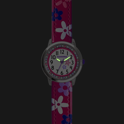 CLOCKODILE Różowy zegarek dla dziewczynek z kamieniami i kwiatami