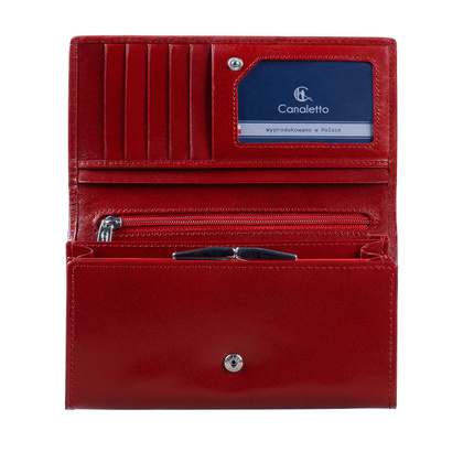 Duży czerwony portfel damski Canaletto ze skóry garbowanej roślinnie PD1602s165 GR RFID