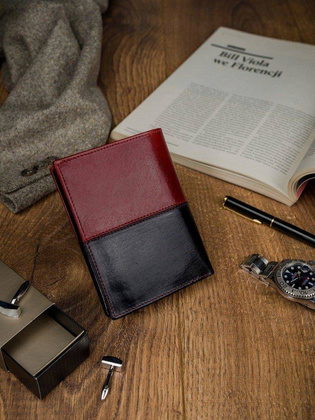 Portfel męski skórzany RFID Rovicky Czarno czerwony