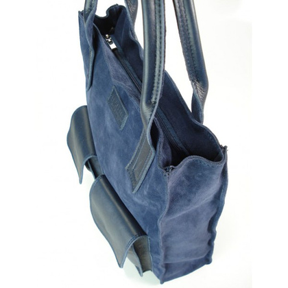 Zamszowy worek Vera Pelle ,pojemna skórzana torba ,kieszenie XXL A4 Granatowy BYC88BS