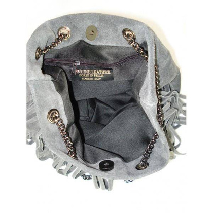 ZAMSZOWA LISTONOSZKA WOREK FRĘDZLE WŁOSKA SKÓRZANA SZARA TOREBKA WL45G