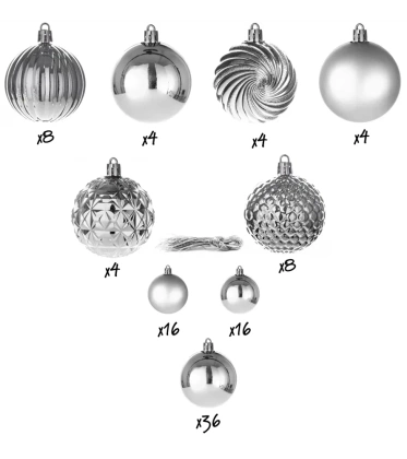Bombki choinkowe komplet 100 szt. nietłukących plastikowych bombek  - Srebrny