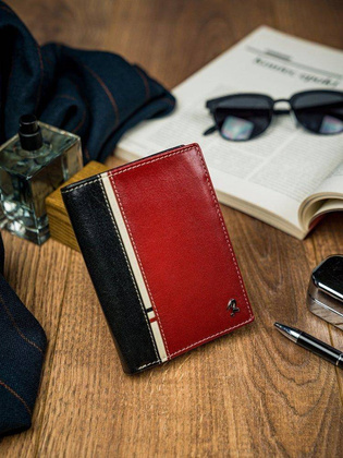 Pionowy portfel męski dwukolorowy, skóra naturalna hq