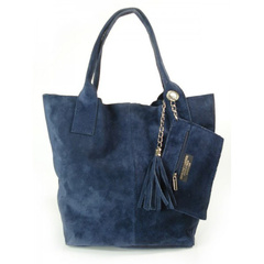 ZAMSZ NATURALNY WŁOSKA TORBA XL A4 SHOPPER BAG SKÓRZANA GRANATOWA W567BS
